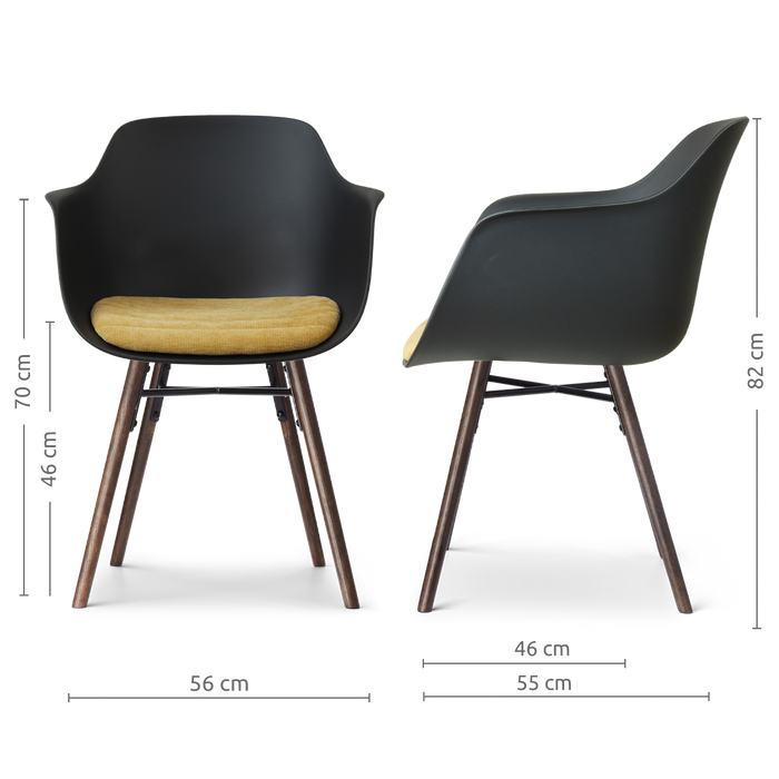 Nolon Nena-Liz eetkamerstoel zwart met warm oker zitkussen - walnoot