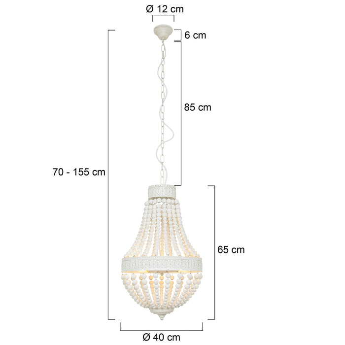 Mexlite - hanglamp - Ella - wit - hout metaal - Ø 40cm - E14 - 10191W