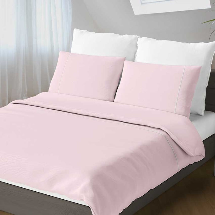 Flanellen Dekbedovertrek Duchesse Roze|Wit-240 x 200|220 cm