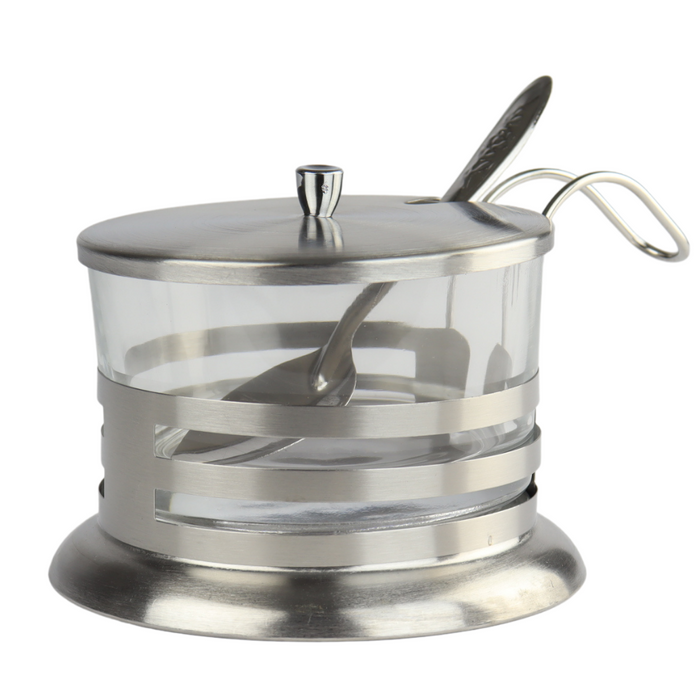 Orange85 Suikerpotje Metaal met Deksel en Lepel Transparant