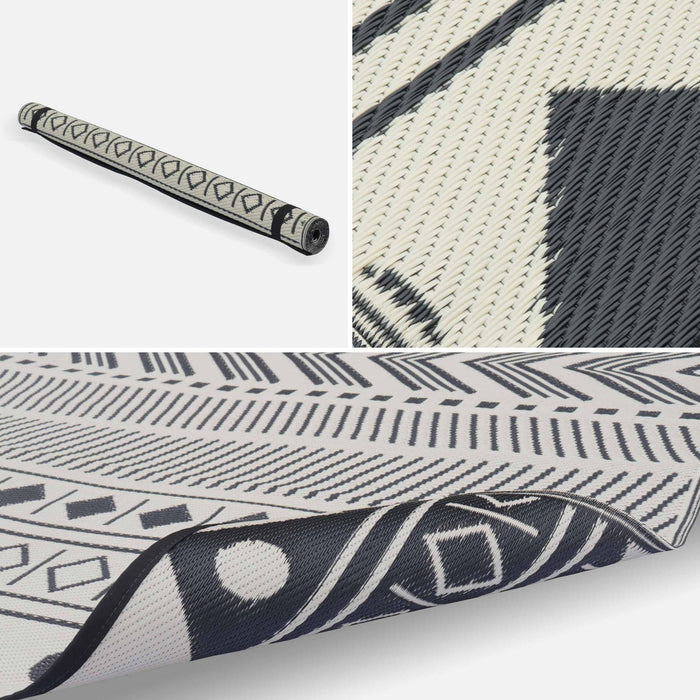 sweeek - Rechthoekig buitentapijt, etnisch patroon, zwart|beige