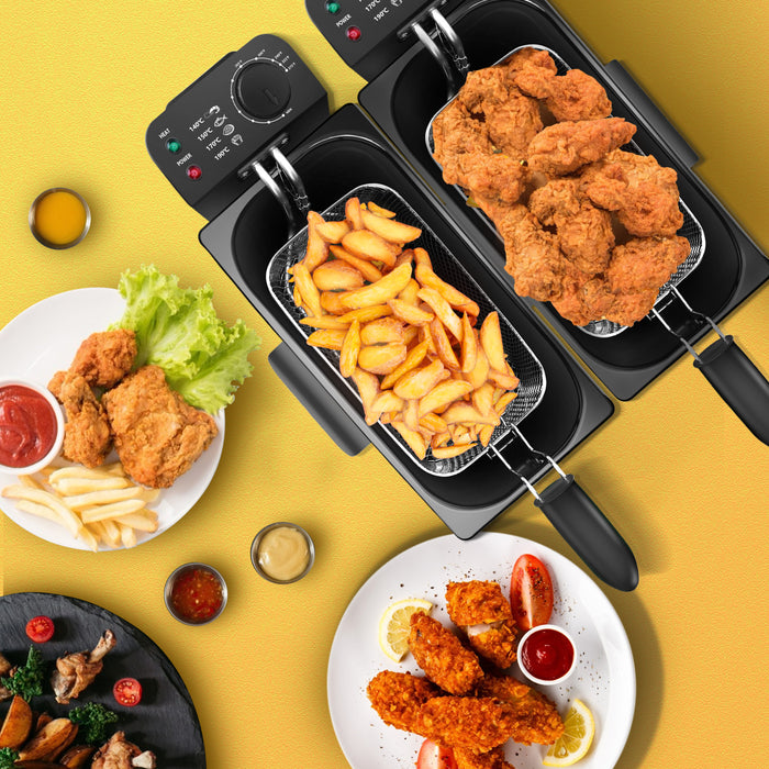 Aigostar Feast 30VDW-Dubbele frituurpan-2x3 liter-Zwart