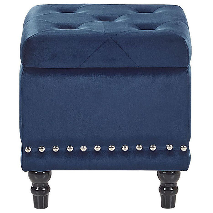 Beliani - LORETTO - Poef - Donkerblauw - Fluweel