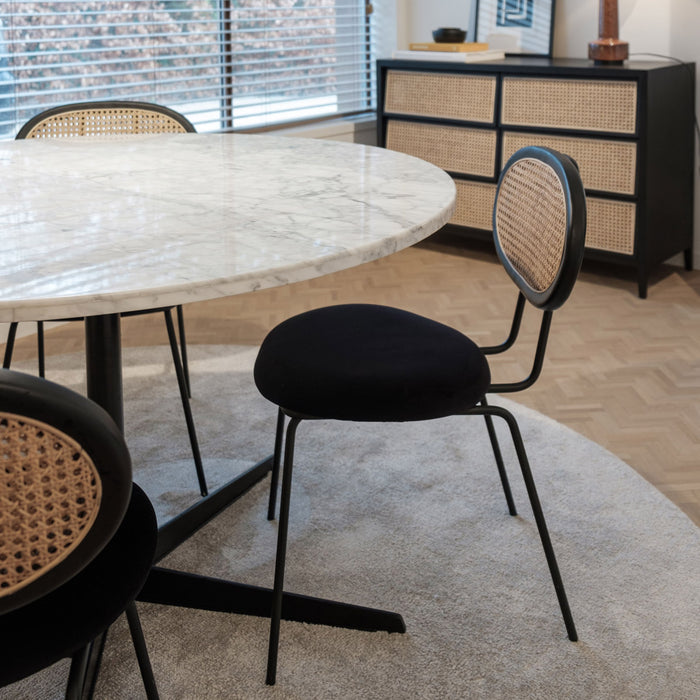 Furnified - Retro Eetkamerstoel - Dublin - Zwart|Naturel Rotan