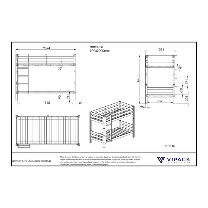 Vipack Pino Stapelbed - H 160 cm
