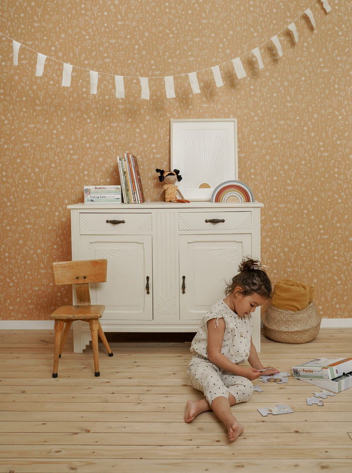 Little Dutch Wild Flowers Ochre Behang Kinderkamer - Bloemen -