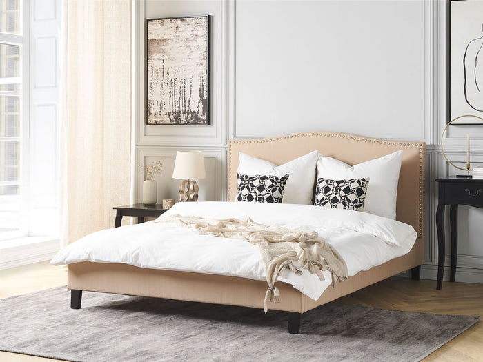 Beliani-MONTPELLIER -Tweepersoonsbed-Beige-160 x 200 cm-Polyester