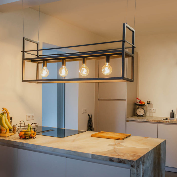 QAZQA Industriële hanglamp zwart met rek large 4-lichts - Cage Rack