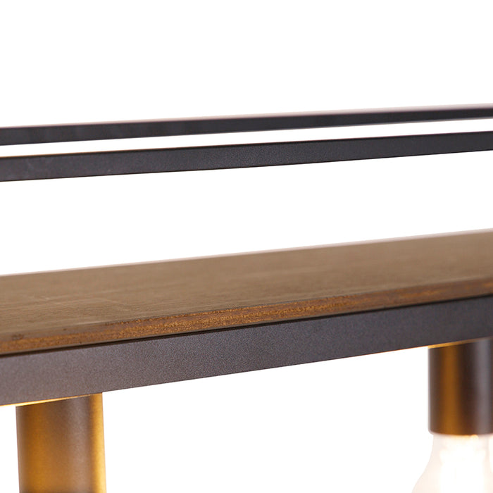 QAZQA Industriële hanglamp zwart met hout en rek 4-lichts - Cage Rack