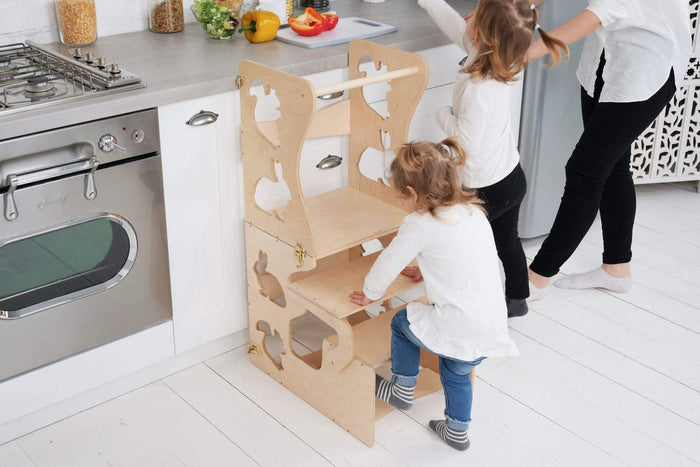 W&H houten multifunctionele keuken opstap voor kinderen - dieren
