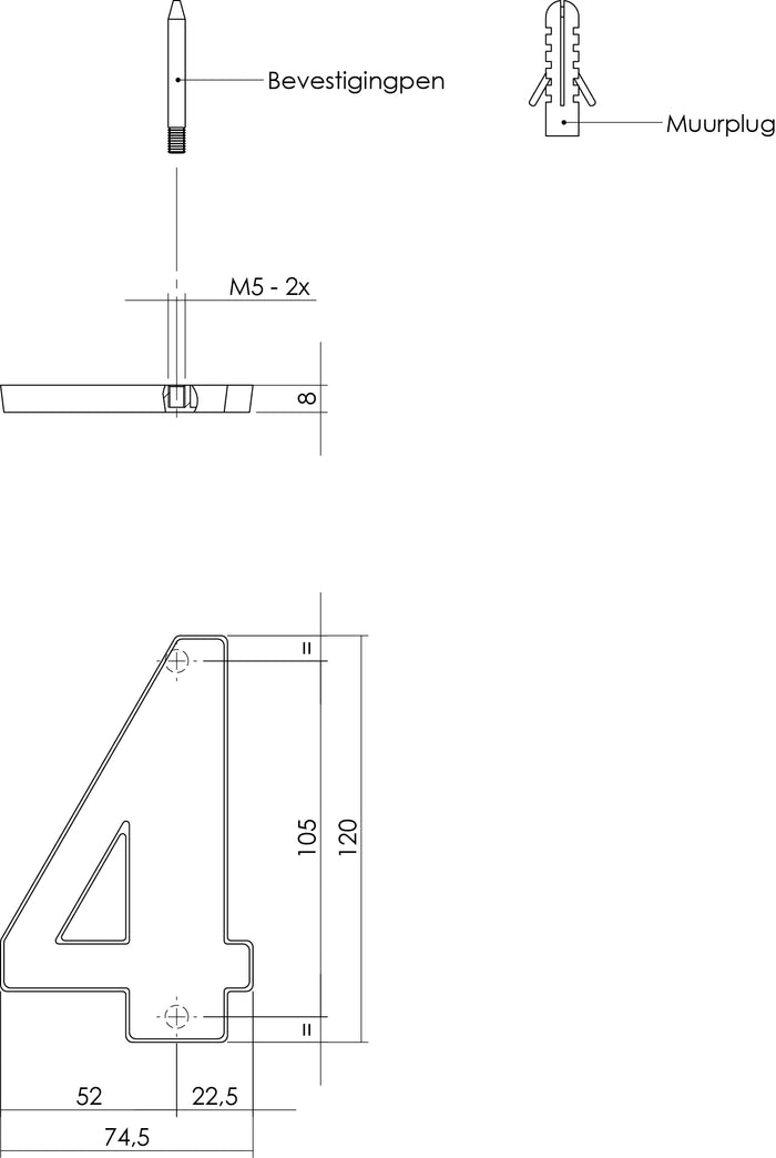Intersteel Huisnummer 4 messing getrommeld