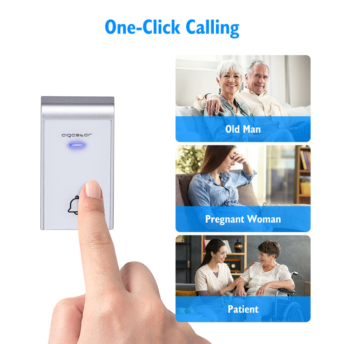 Aigostar Draadloze Deurbel-Met 2 ontvangers-3 Regelbaar volume-Wit