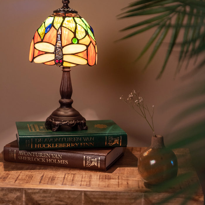 Clayre & Eef Tiffany Tafellamp Ø 15x30 cm Groen Kunststof Glas