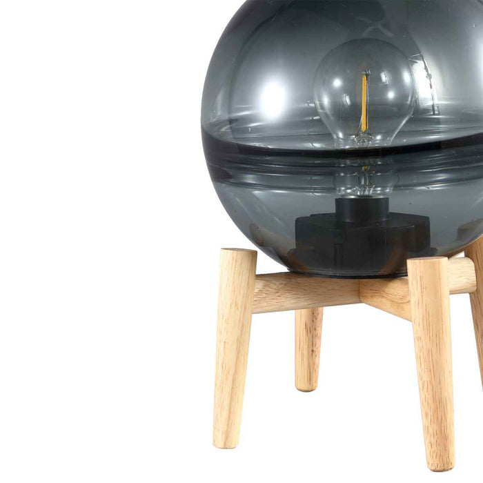 PTMD Kylen Tafellamp LED Houten Voet - H28 x Ø19 cm - Glas - Grijs