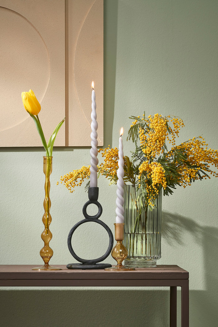 Mica Decorations Trent Kandelaar - H13,5 x Ø9,5 cm - Glas - Lichtgeel