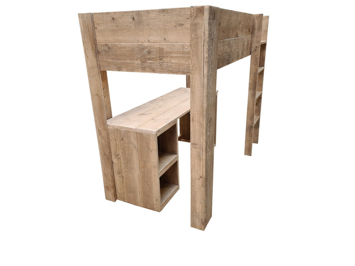 Wood4you - Hoogslaper Noortje bed met bureau Detroit steigerhout