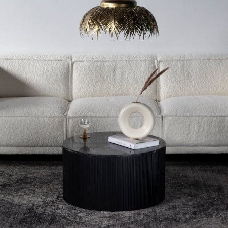 Giga Meubel - Salontafel Marmer Rond - Zwart - 70x70x38cm - Glitzie
