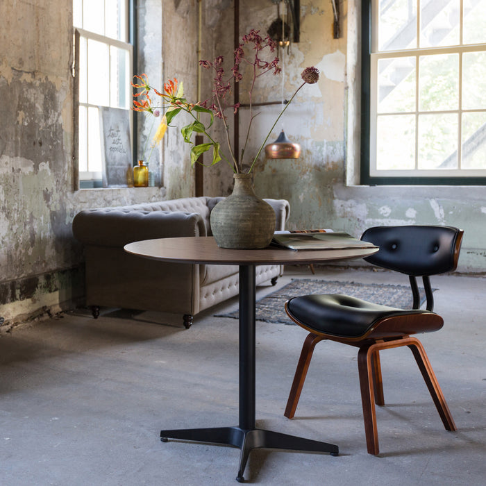Dutchbone Blackwood Stoel - Donkerbruin Onderstel - Zwart Kunstleer