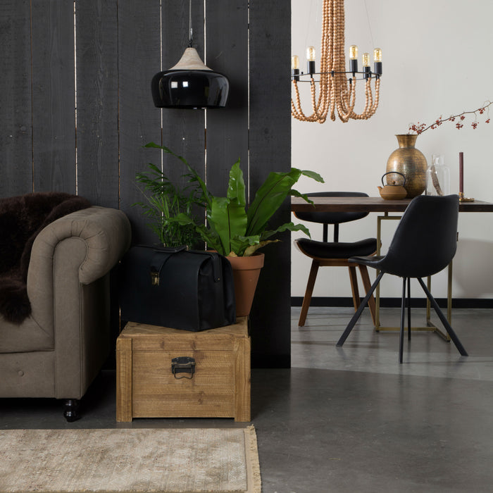 Dutchbone Blackwood Stoel - Donkerbruin Onderstel - Zwart Kunstleer