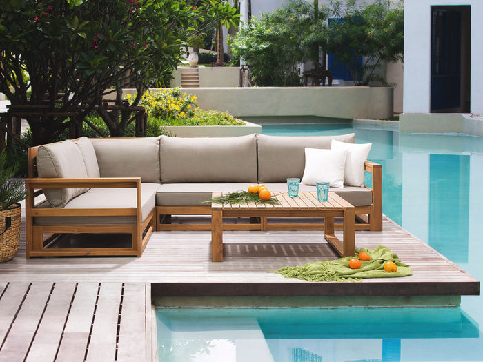 Beliani - TIMOR - Loungeset voor 4 - Taupe - FSC® acaciahout