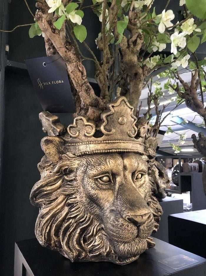 Vaas Plantenpot Bloempot Leeuw Brons Goud Plantenbak 43 cm