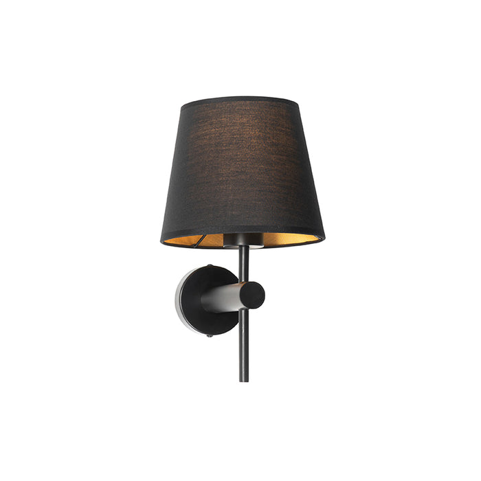 QAZQA Moderne wandlamp zwart incl. kap met gouden binnenkant - Pluk