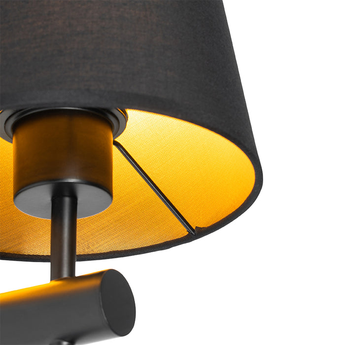 QAZQA Moderne wandlamp zwart incl. kap met gouden binnenkant - Pluk