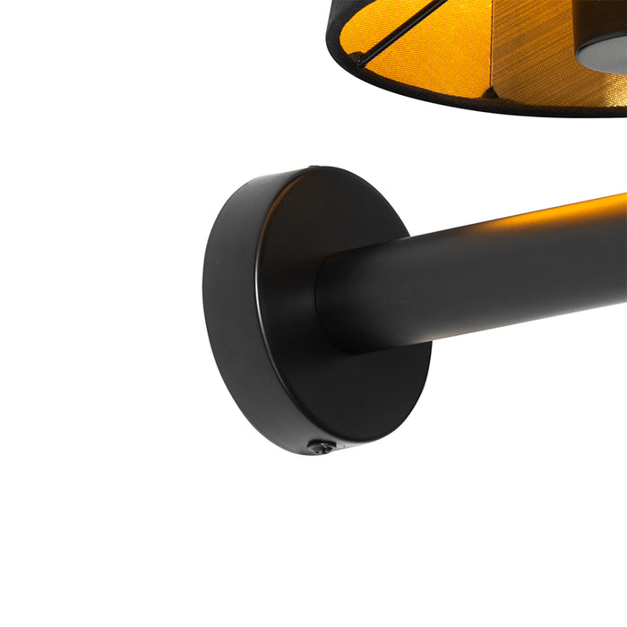 QAZQA Moderne wandlamp zwart incl. kap met gouden binnenkant - Pluk