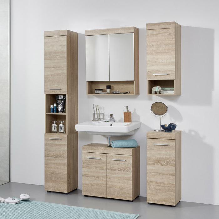 Hioshop RunnerMoon kolomkast 2 deuren, 2 open vakken eiken decor.