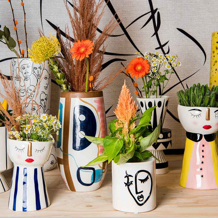 SVJ Home Decorations Gezichten Vaas - H40 x Ø19 cm - Keramiek