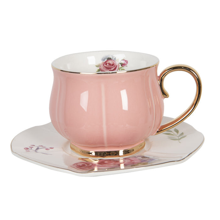 Clayre & Eef Kop en schotel Set van 6 250 ml Meerkleurig Porselein