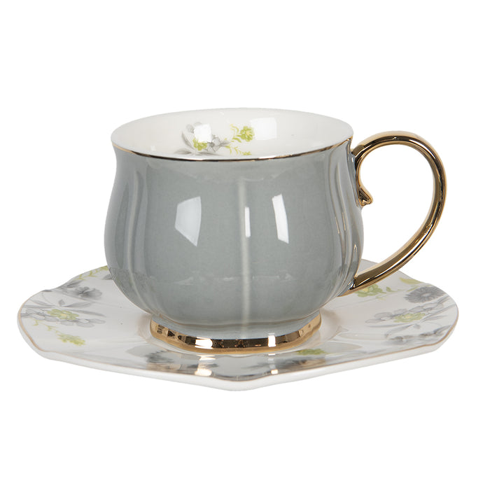 Clayre & Eef Kop en schotel Set van 6 250 ml Meerkleurig Porselein