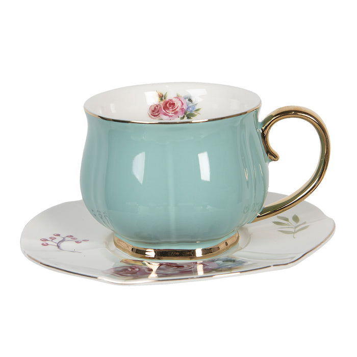 Clayre & Eef Kop en schotel Set van 6 250 ml Meerkleurig Porselein