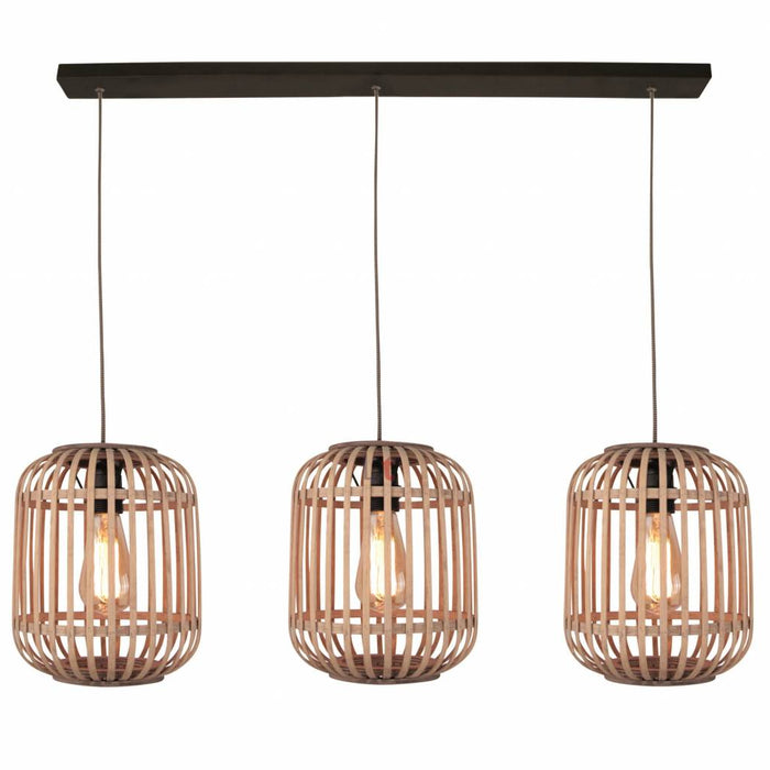 Freelight Hanglamp Malacca Mat Zwart & Rotan 3Lichts