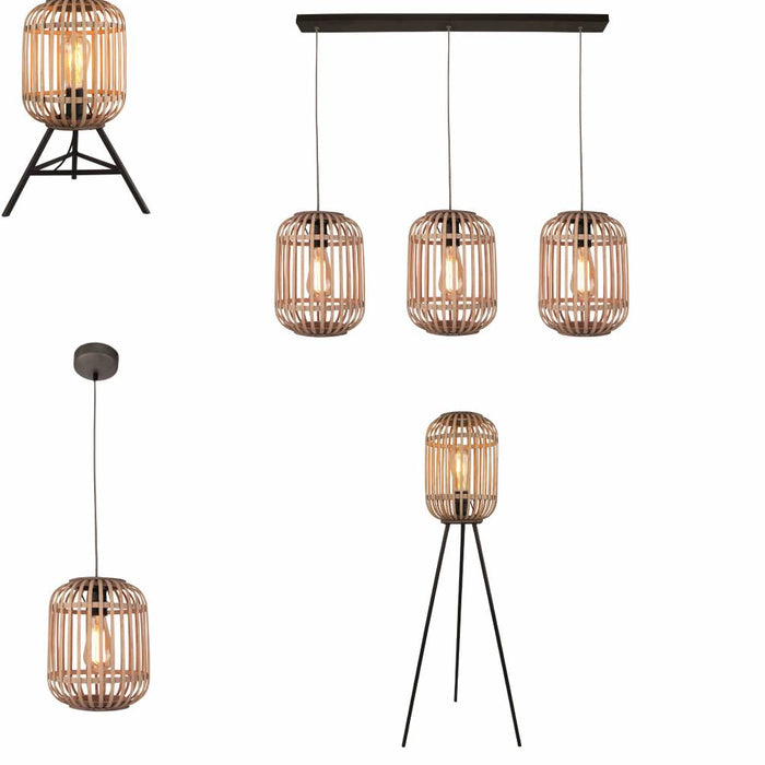 Freelight Hanglamp Malacca Mat Zwart & Rotan 3Lichts