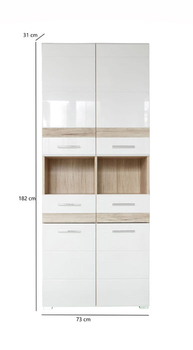 Hioshop SetOne kolomkast 4 deuren, 2 laden, 2 open vakken eiken