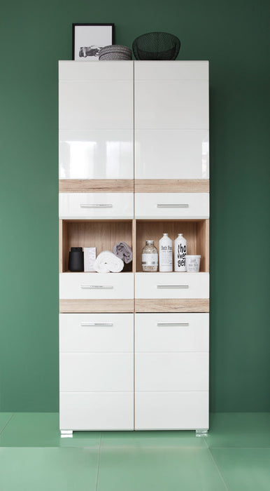 Hioshop SetOne kolomkast 4 deuren, 2 laden, 2 open vakken eiken