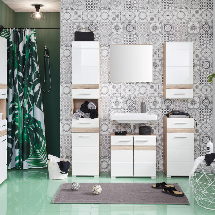 Hioshop SetOne kolomkast 4 deuren, 2 laden, 2 open vakken eiken