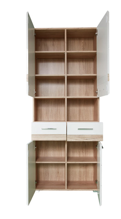 Hioshop SetOne kolomkast 4 deuren, 2 laden, 2 open vakken eiken