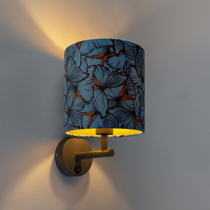 QAZQA Vintage wandlamp donkergrijs met velours kap vlinder - Combi