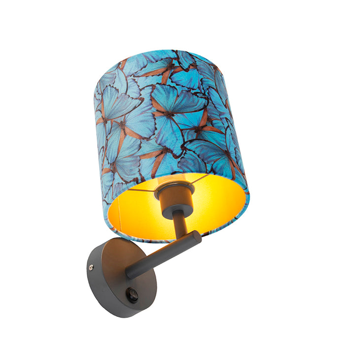 QAZQA Vintage wandlamp donkergrijs met velours kap vlinder - Combi