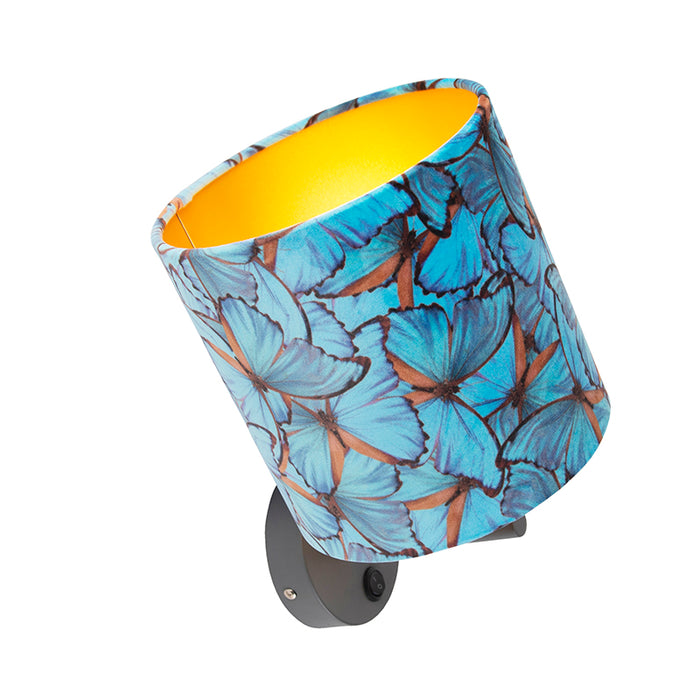 QAZQA Vintage wandlamp donkergrijs met velours kap vlinder - Combi