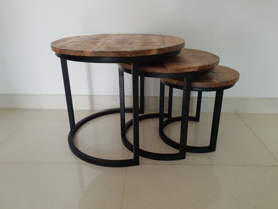 Set salontafel Jelle - ronde salontafels - Mangohout - Metaal - ind...