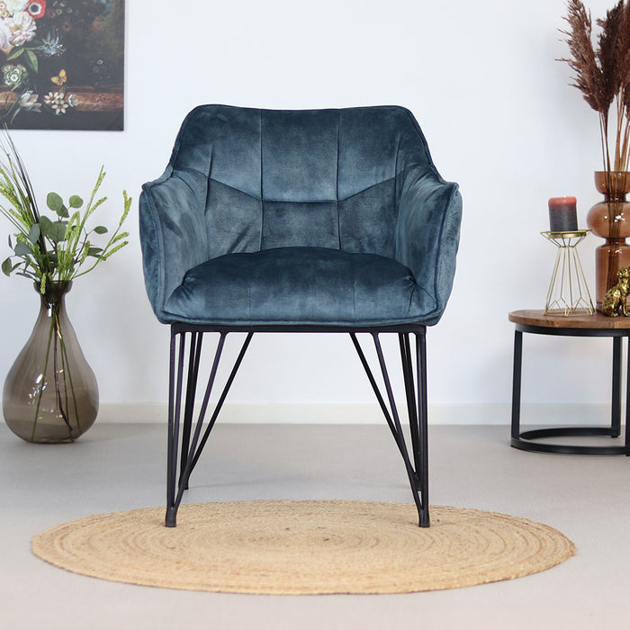 Bronx71 Velvet eetkamerstoel Jayron blauw