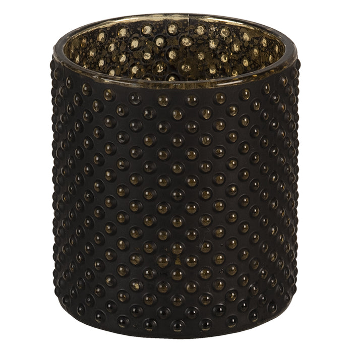 Clayre & Eef Theelichthouder Ø 7x8 cm Zwart Glas Rond