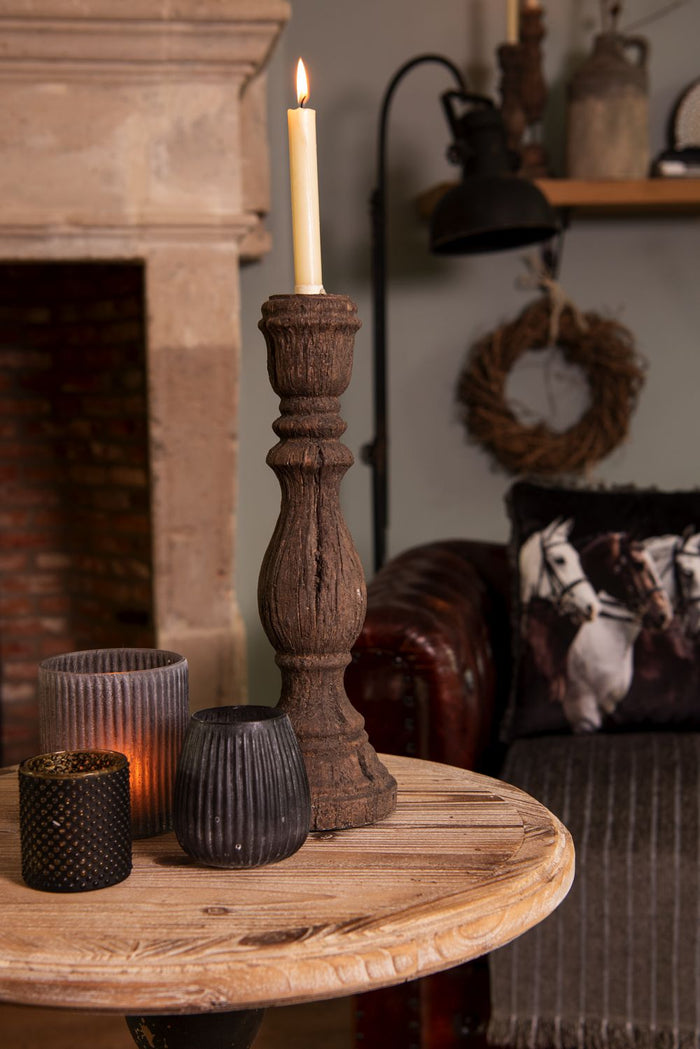 Clayre & Eef Theelichthouder Ø 7x8 cm Zwart Glas Rond