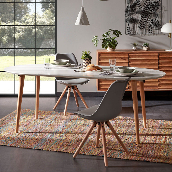 Kave Home Oqui Eettafel Uitschuifbaar Rond - 120/200 x 90 cm - Wit