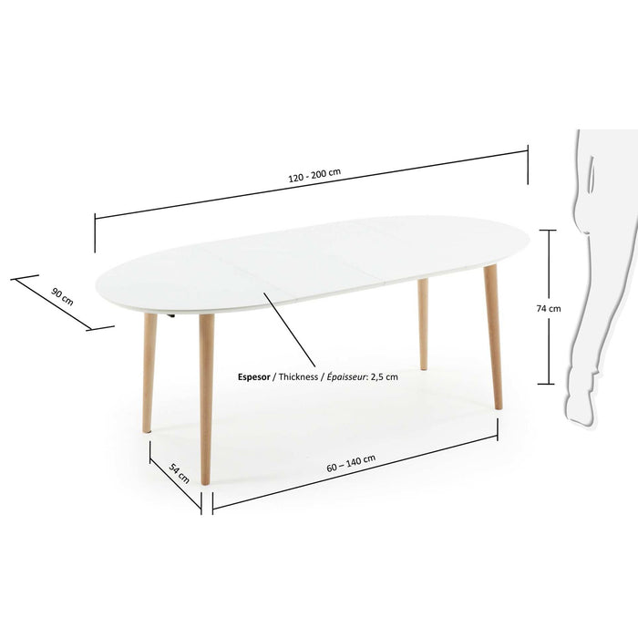 Kave Home Oqui Eettafel Uitschuifbaar Rond - 120/200 x 90 cm - Wit