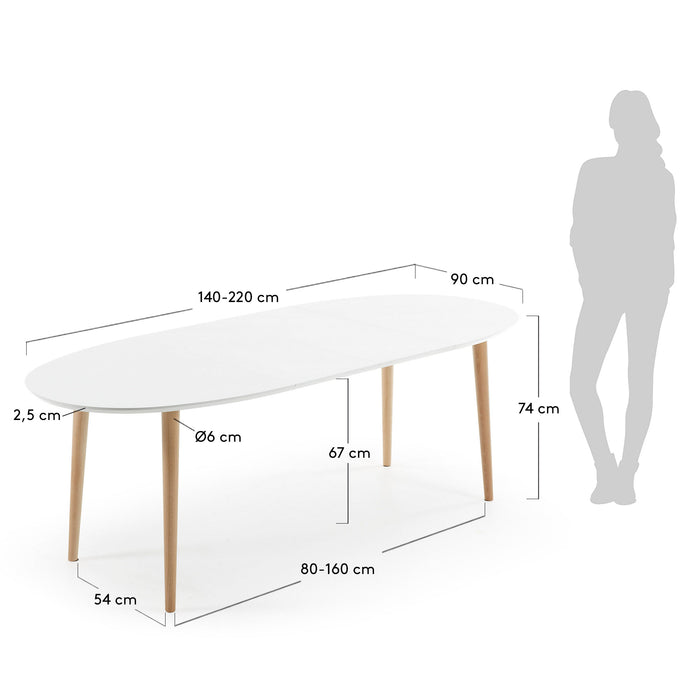 Kave Home Oqui Eettafel Uitschuifbaar Rond - 140/220 x 90 cm - Wit