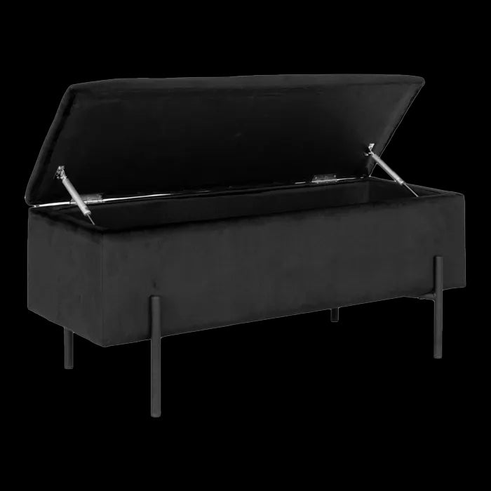 Artichok Marlou velvet bankje met opbergruimte zwart - 95 x 46 cm